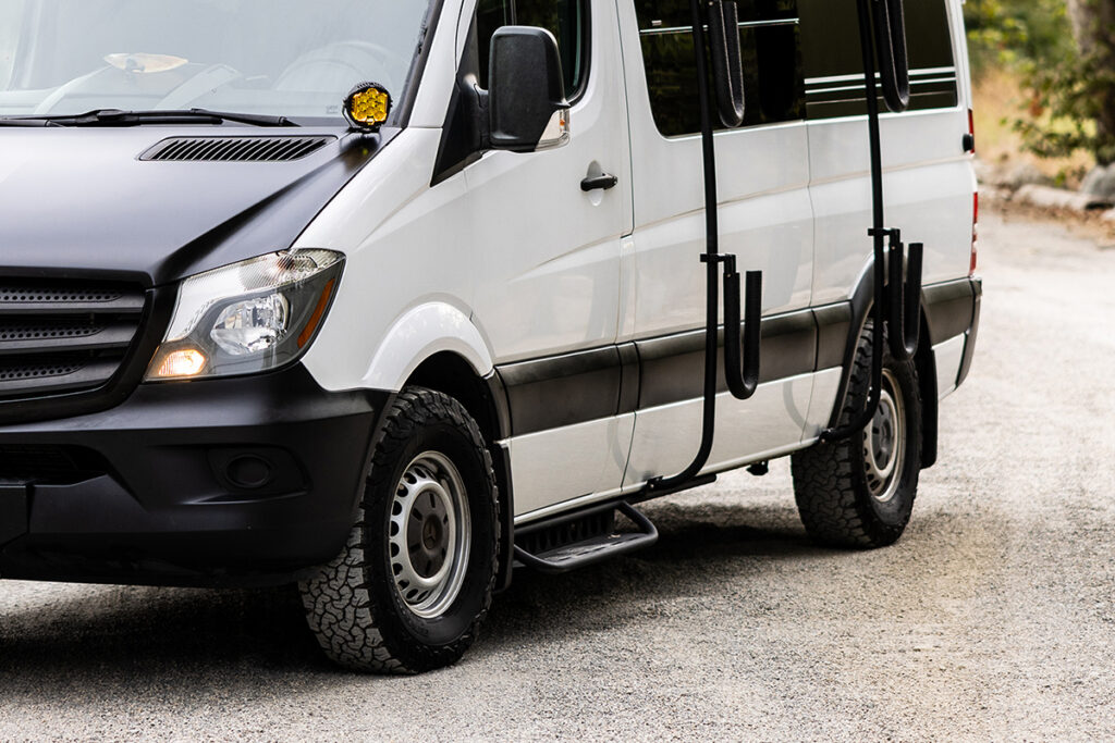 photo of side steps on a California rental van based out of San Diego.