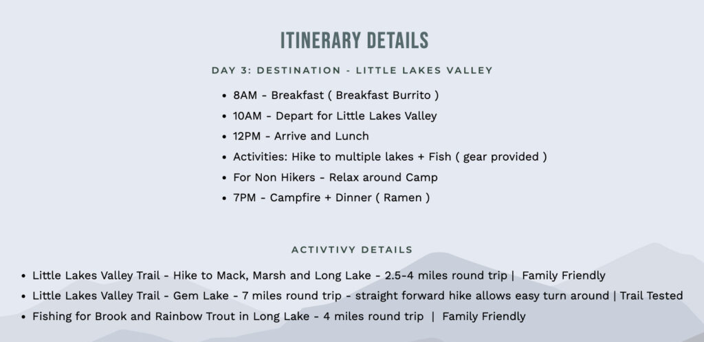 California guided adventure trips in a van