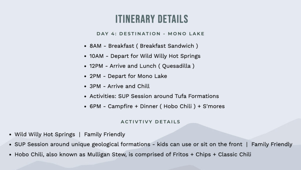 San Diego guided adventure trips in a camping van to Eastern Sierras