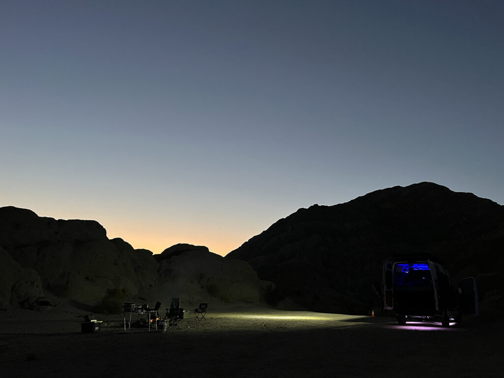 Sunset at Painted Canyon on van rental trip