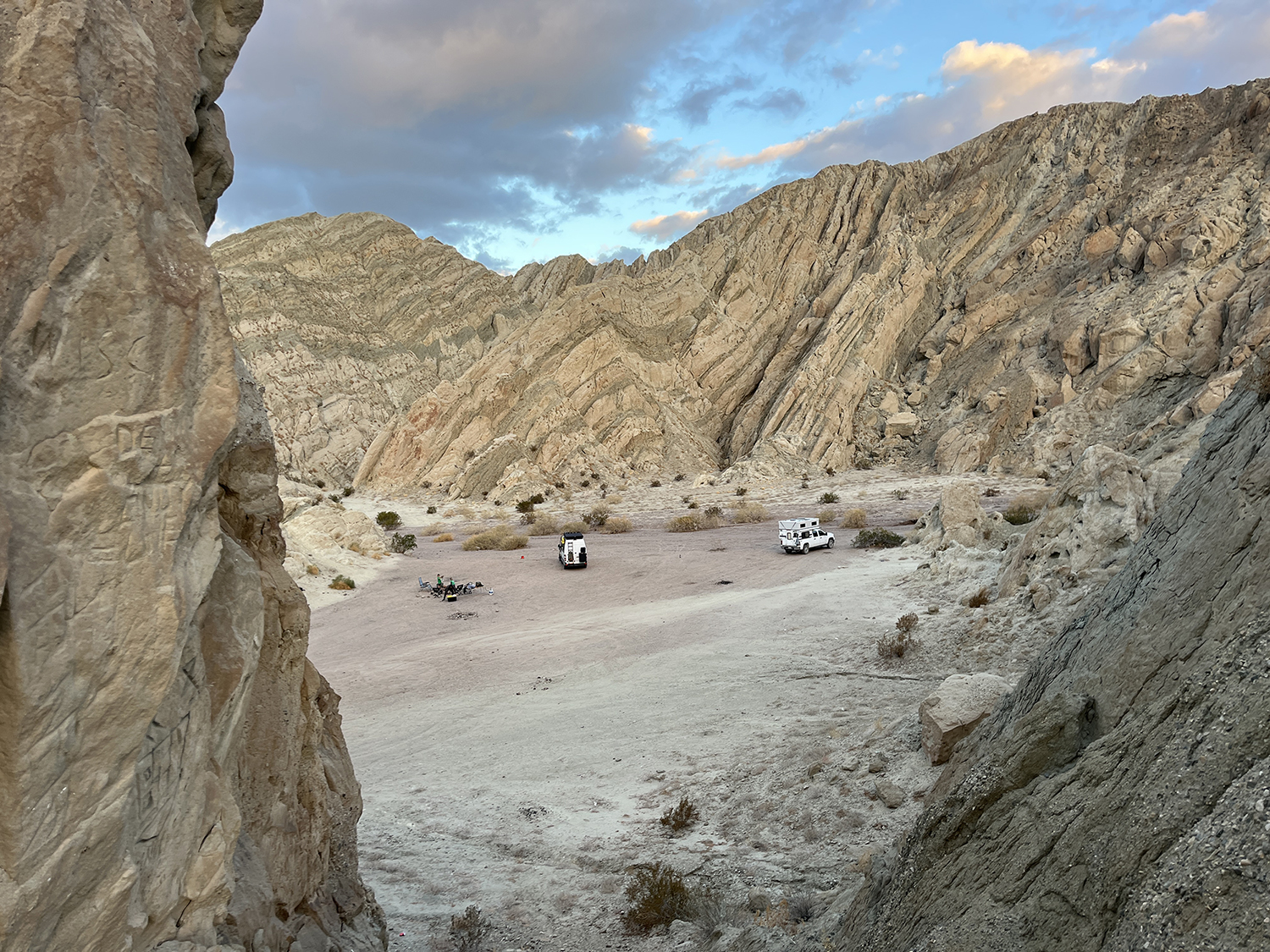 Wide angle view of campsite at Painted Canyon