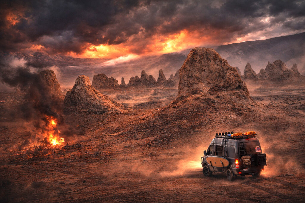 Trona Pinnacles adventure on a van trip through the eastern sierras