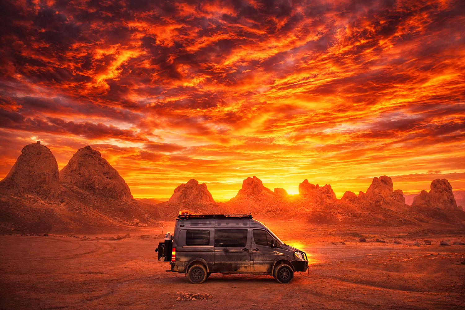 Trona Pinnacles sunset on a van trip through the eastern sierras