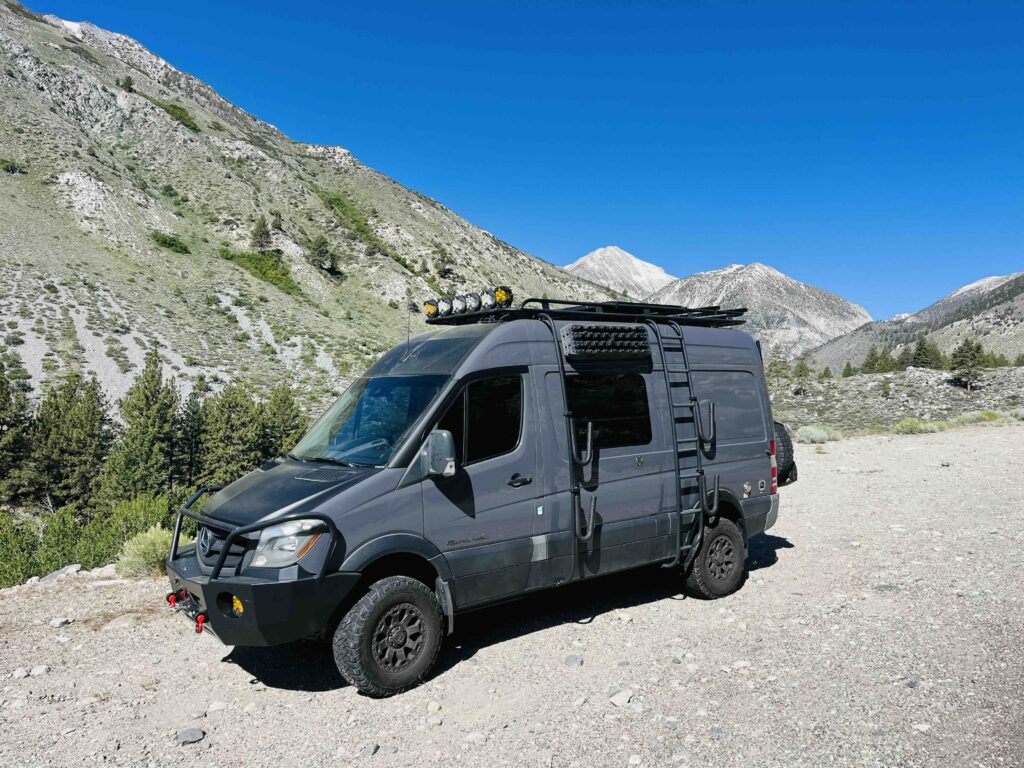 Van camping along the famous Highway 395 on the way to Big Pine Creek Campground
